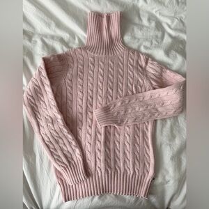 Tommy Hilfiger Light Pink Cable Knit Turtleneck Sweater, XS, 100% cotton